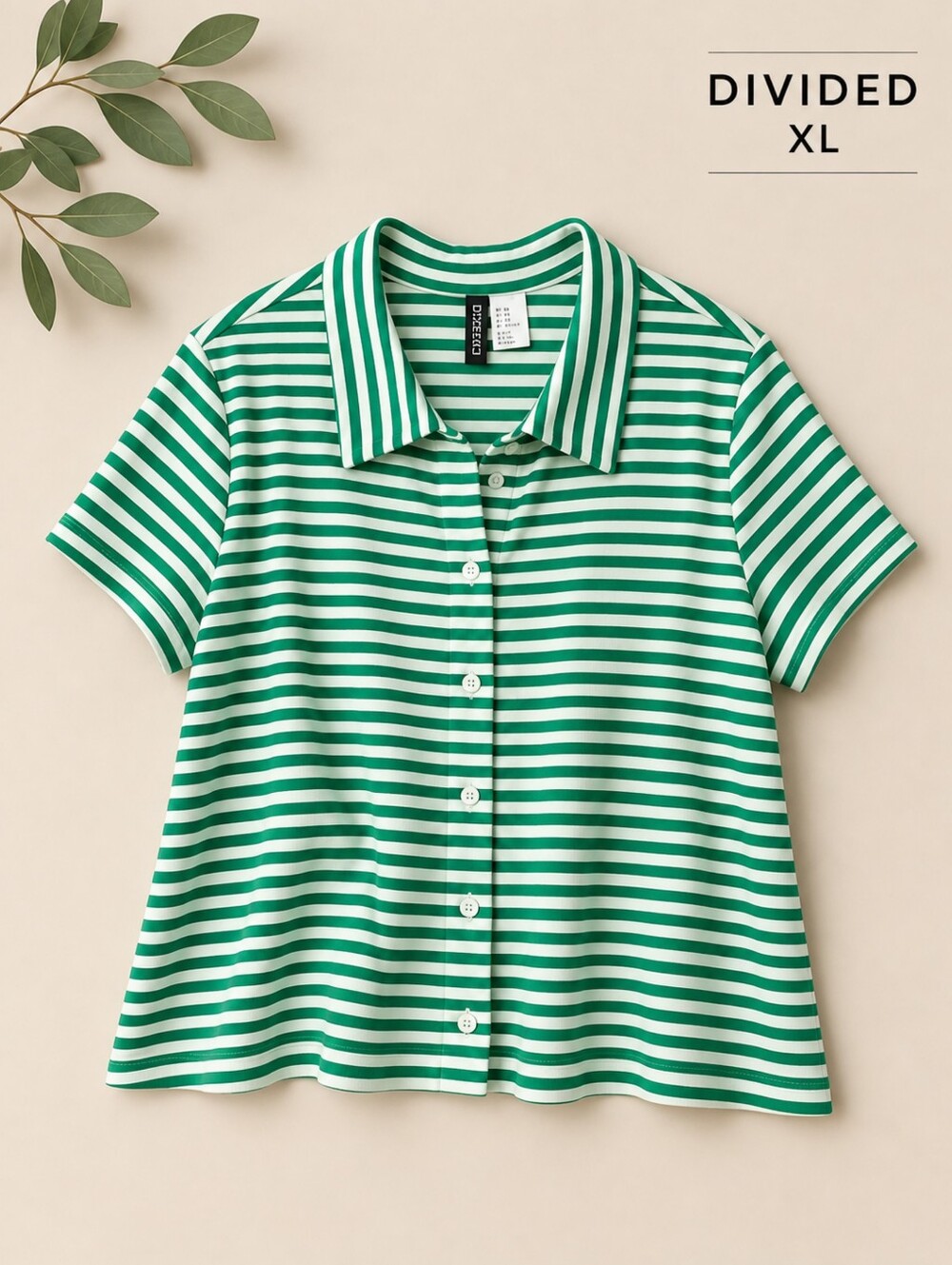 EUC Divided Green & White Striped Button-Down Short Sleeve Shirt, XL